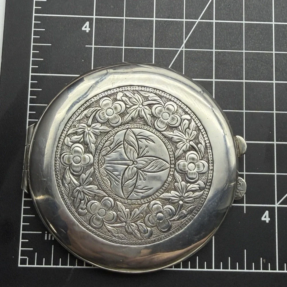 Vintage Sterling Silver Floral Etched 3.25